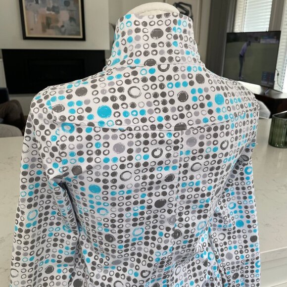 Bylyse Activewear Full Zip Nylon Blend Abstract Circle Print Jacket Blue Wht XS - Picture 6 of 11